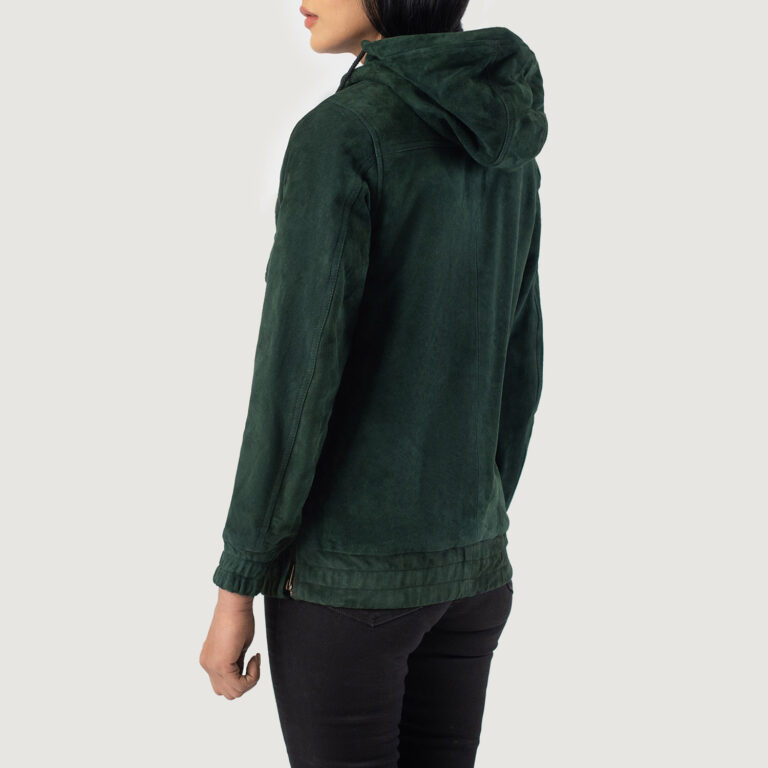 Womens Zest Green Hooded Suede Pullover Jacket Tilted Back-8-1686937534428